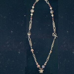 24” genuine black Tahitain pearl necklace with sterling silver 3-D turtle charm